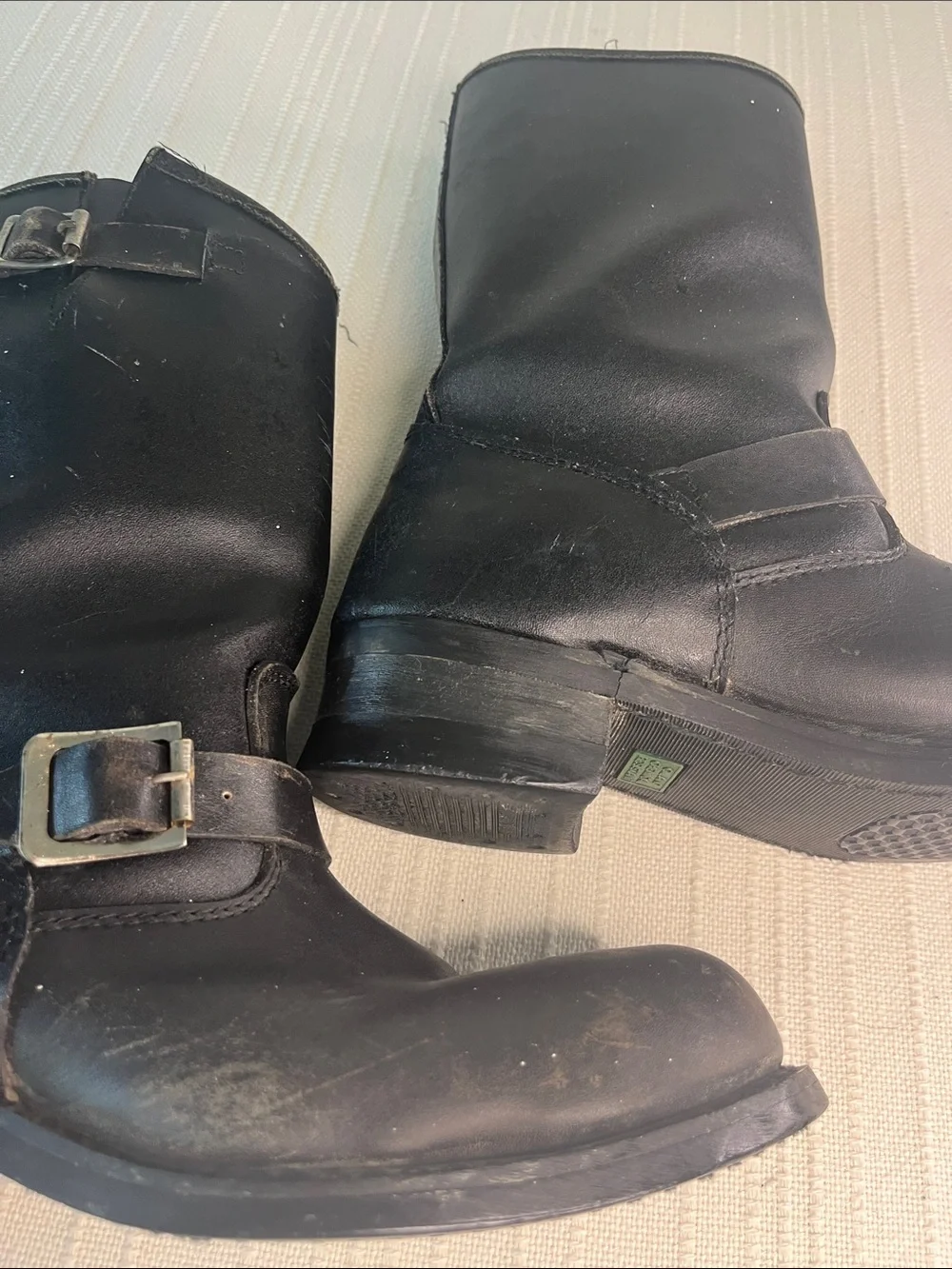 Motorcycle MENS  classic  Black Leather Mid-Calf Engineer Boots, sz 9.5 E wide